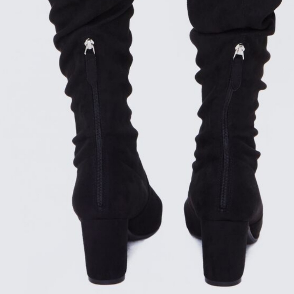 Black faux suede over the knee boots - Picture 5 of 7